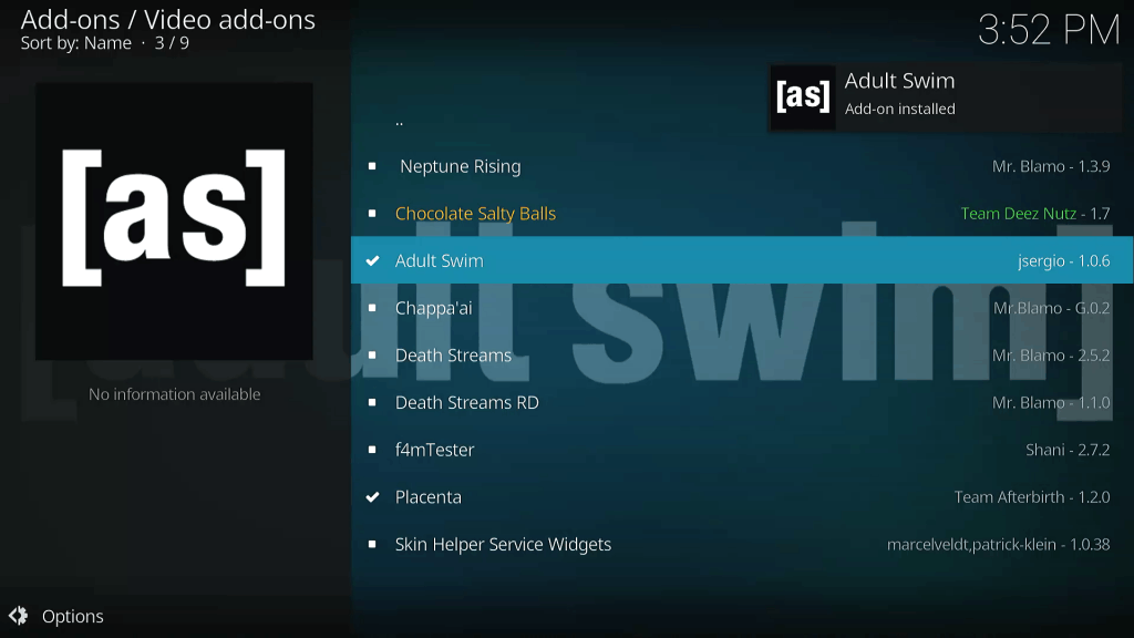 Adult Swim KODI TV Addon by jsergio Installed from Diamond Wizard Repo