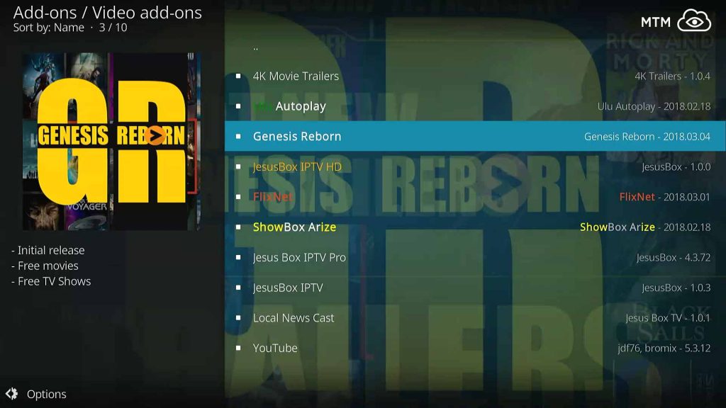 Choose Genesis Reborn to Install from Jesusbox Repo Video add-ons