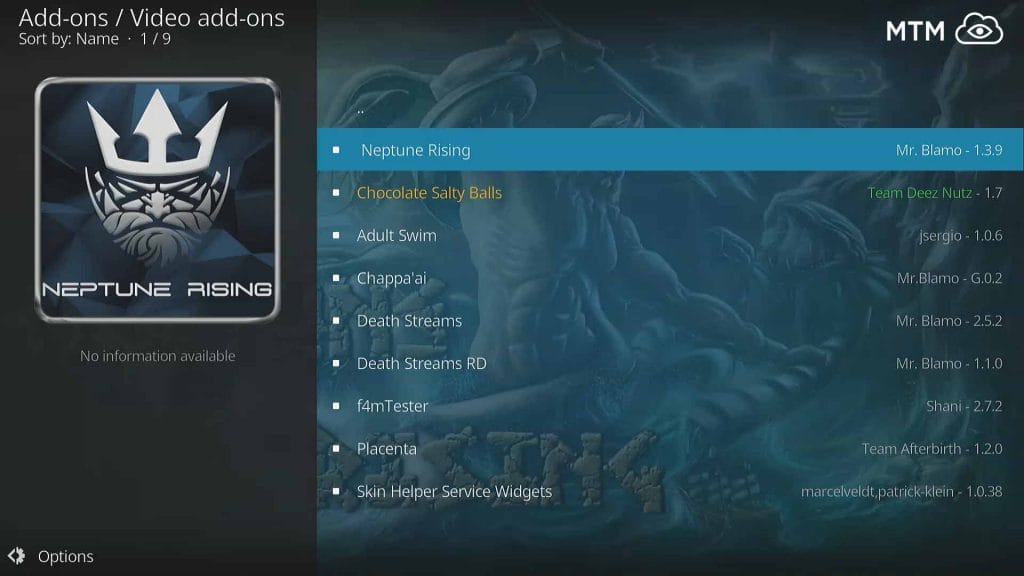 Click on Neptune Rising within MrBlamo Reborn Repo Video Add-ons