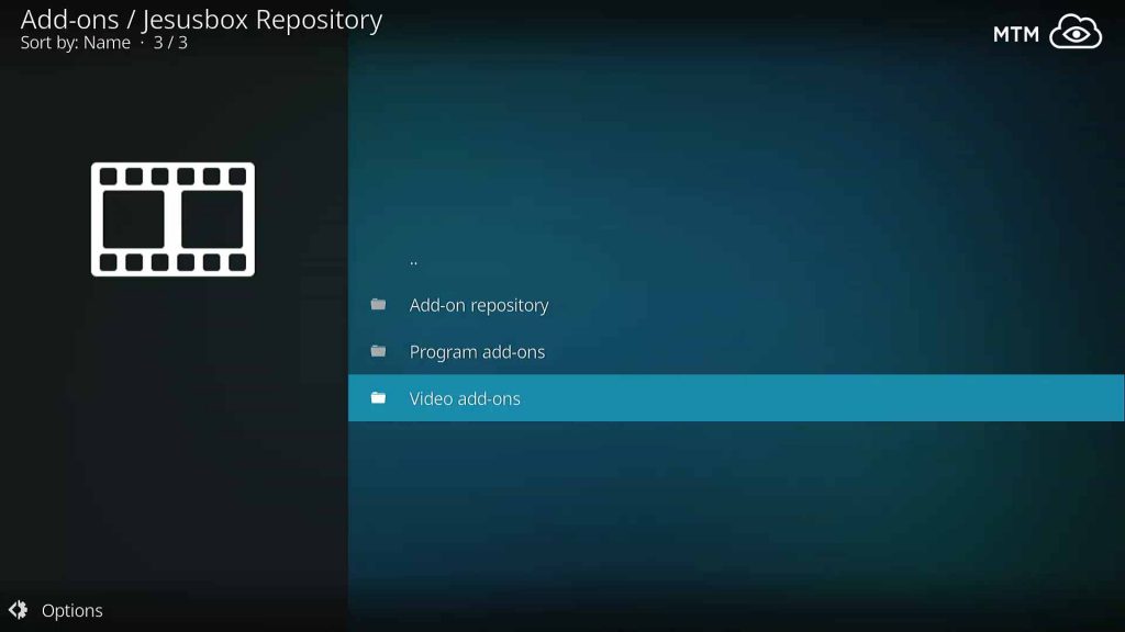 Enter the Video add-ons Area in Jesusbox Repository