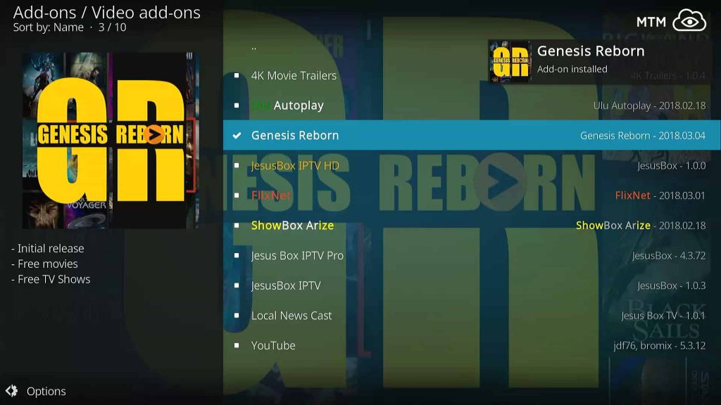Genesis Reborn Kodi TV Addon Installation Success