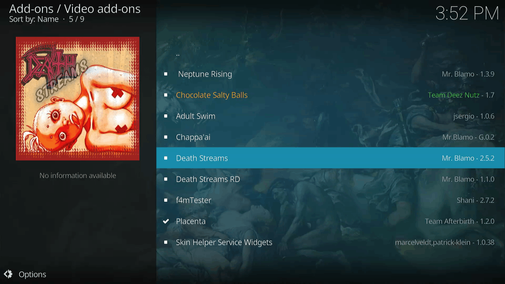 Select Death Streams KODI TV Addon for Installation from Mr Blamo Repo Video add-ons