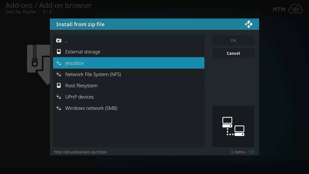 Select jesusbox Source in Install from zip file Dialog