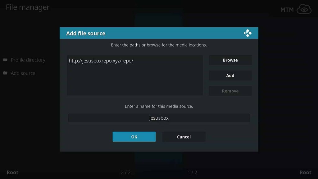 Verify the Jesus Box Source URL and Hit OK