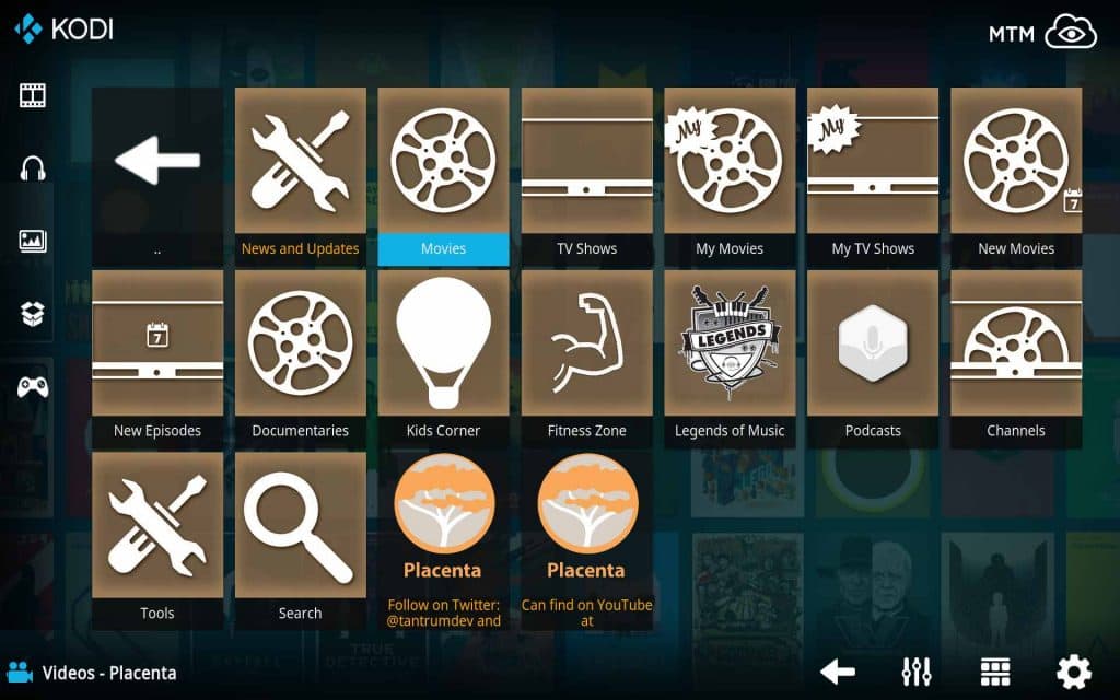 Kodi Placenta TV Addon from Team Afterbirth Located in Freeworld Repo viewed with Estouchy Skin is a great alternative when Covenant stops working
