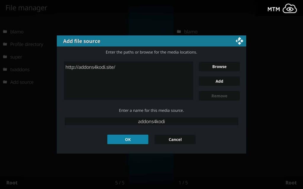 Check addons4kodi URL for Errors, Name & Click OK
