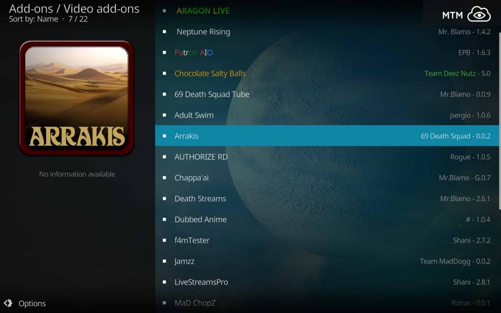 Click Arrakis in Blamo Repo Video Add-ons