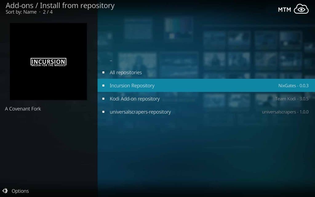 Click the Kodi Incursion Repository
