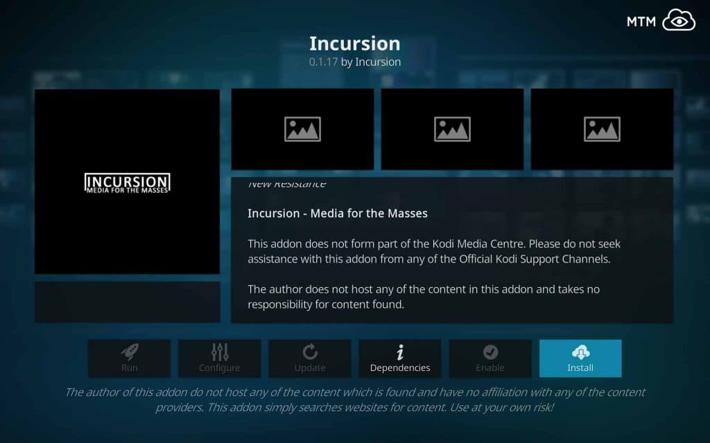 Click the Install Button & Incursion Installation Begins