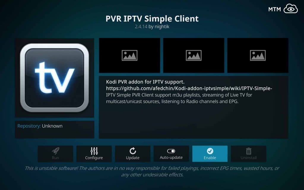 Enable Kodi PVR IPTV Simple Client