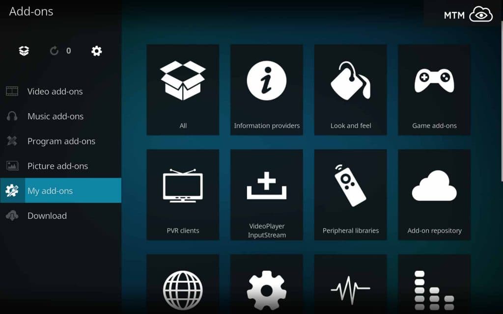 Select Kodi My Add-ons Menu Item