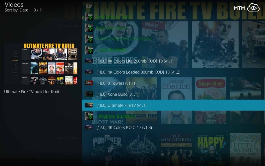 Select Ultimate Fire TV Build for Kodi 18 Leia from XOne Wizard