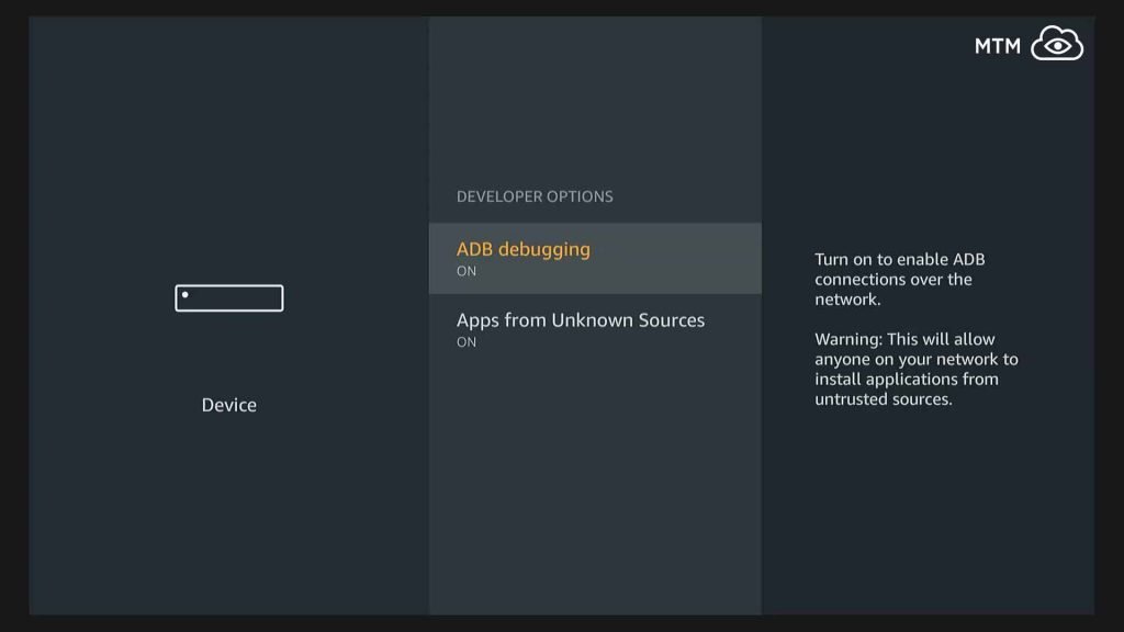 Turn ADB Debugging ON in Firestick System Preferences Developer Options