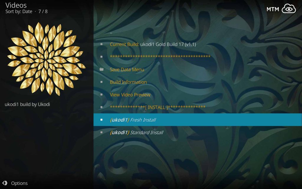 Choose Fresh Install of UKodi1 Gold Build
