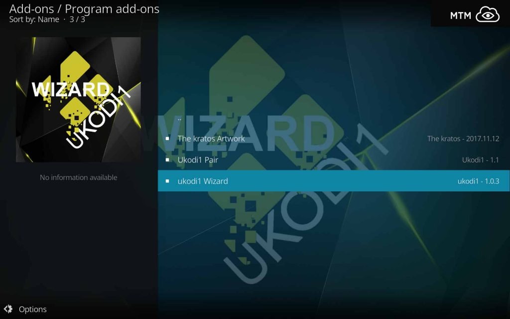 Click ukodi1 Wizard to Open Kodi Add-on Dialog