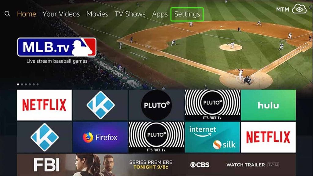 Firestick Front Page System Settings Menu Item