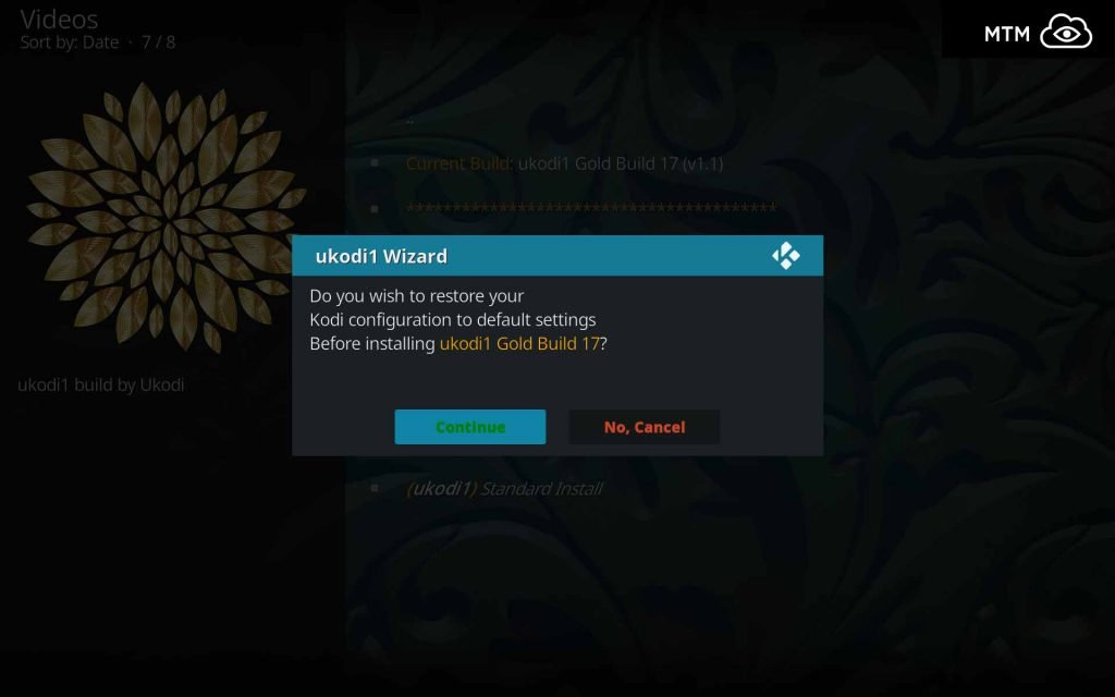 Installing UKodi1 Gold Build will Restore Default Settings in Kodi