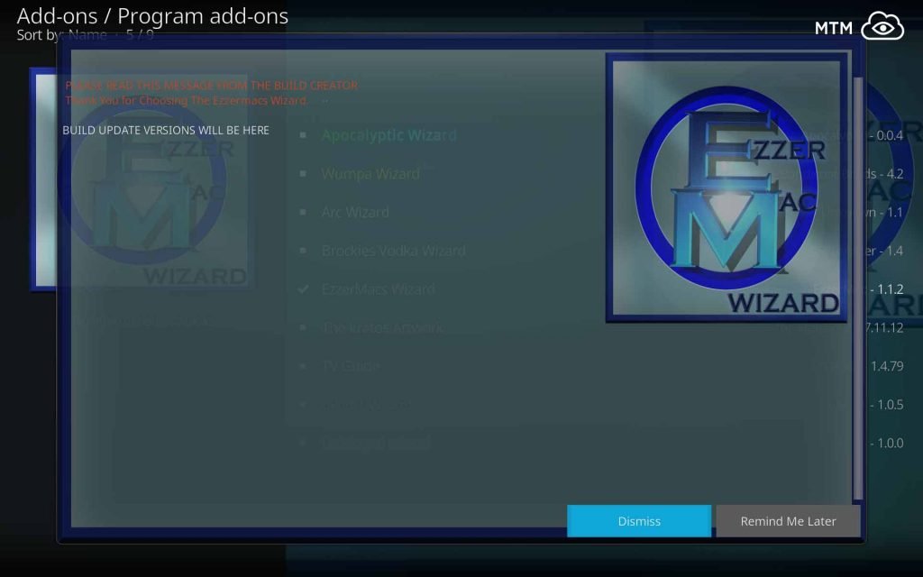 Read and Dismiss EzzerMacs Builds Wizard News and Updates