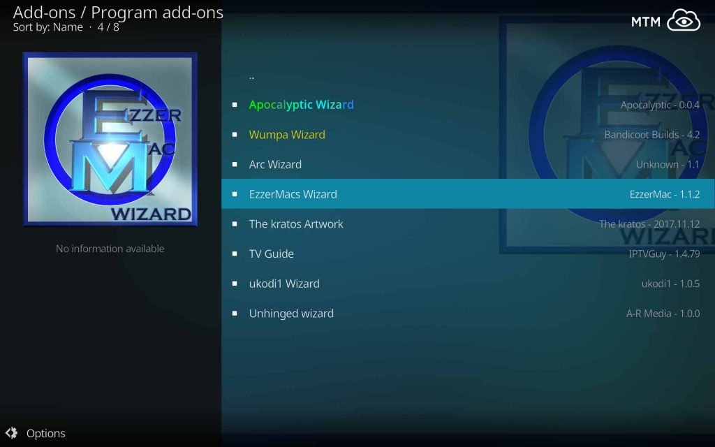 Select EzzerMacs Wizard Install on Kodi