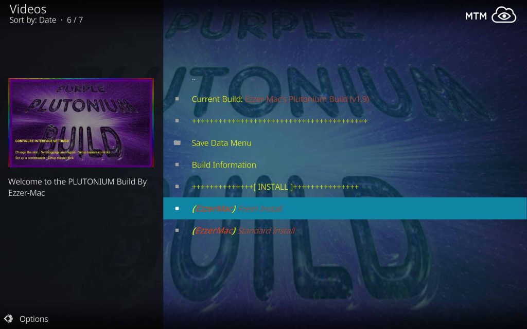 Select Fresh Install of Purple Plutonium Build
