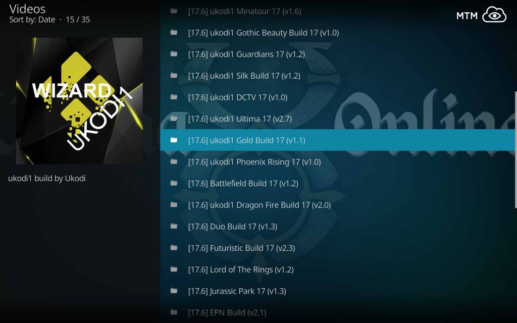 Select UKodi1 Gold Build to Install on Kodi 17.6 Krypton