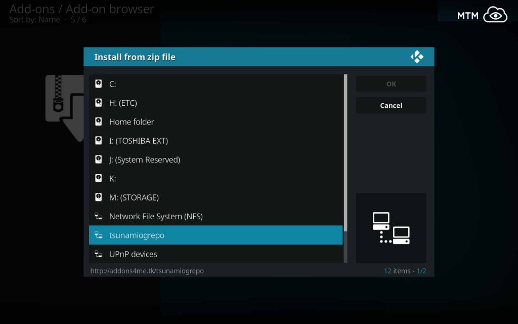 Select tsunamiogrepo Source Location for gread Kodi movie streaming and live sports addon