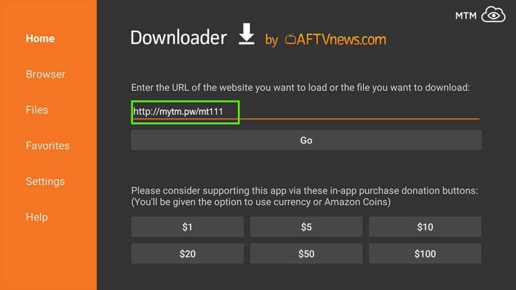 Type URL for your Firestick or Fire TV to Download and Install Mouse Toggle APK