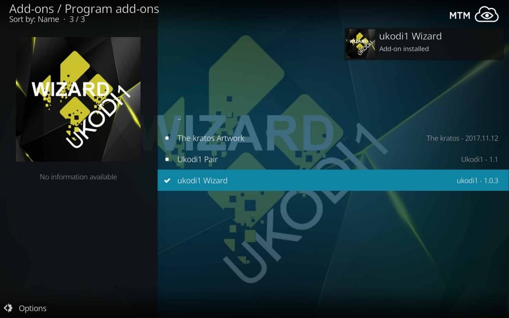 UKodi1 Wizard Install Success