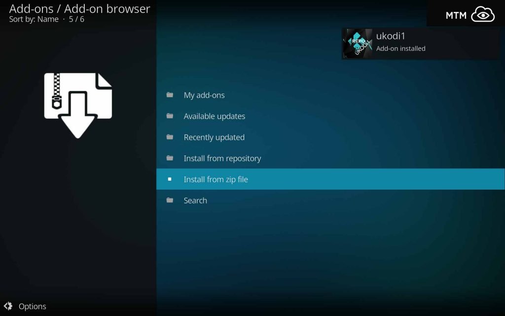 ukodi1 Add-on installed Success Dialog