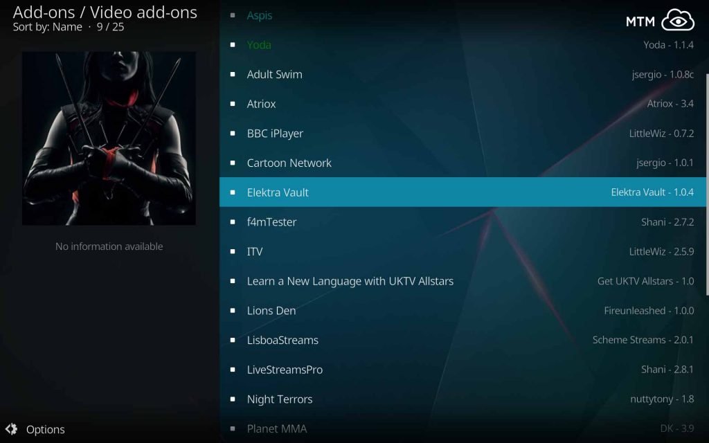 Choose Elektra Vault to Install on Kodi
