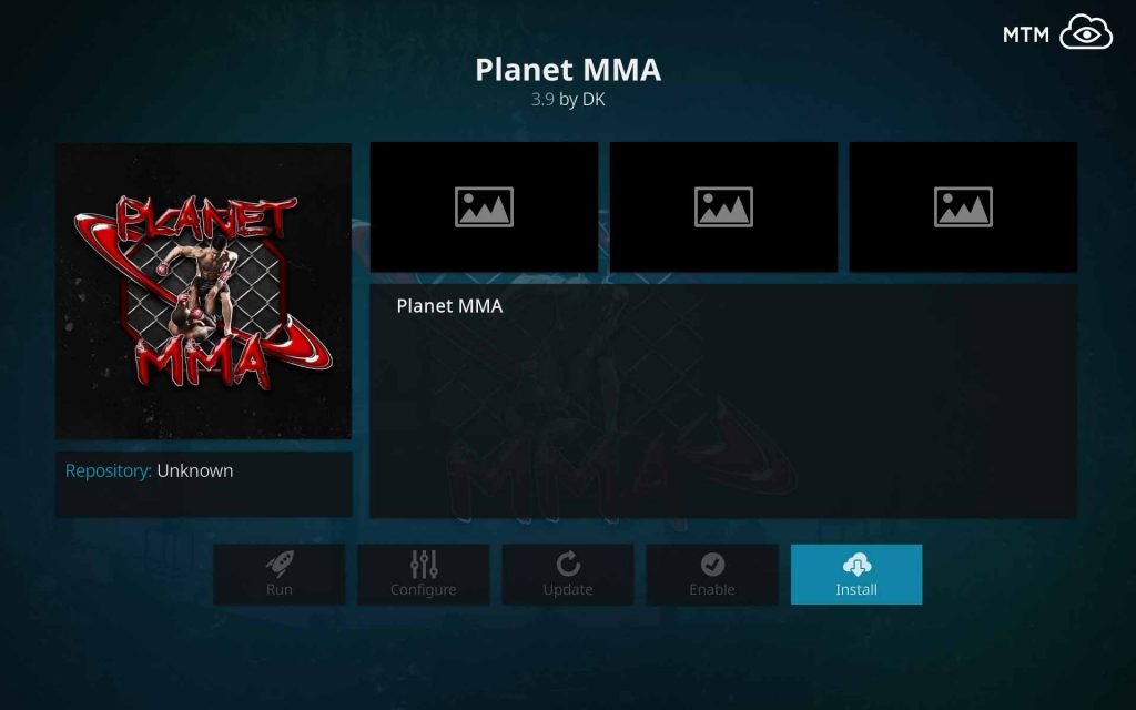 Click Install Button for Planet MMA UFC Fight Kodi Addon
