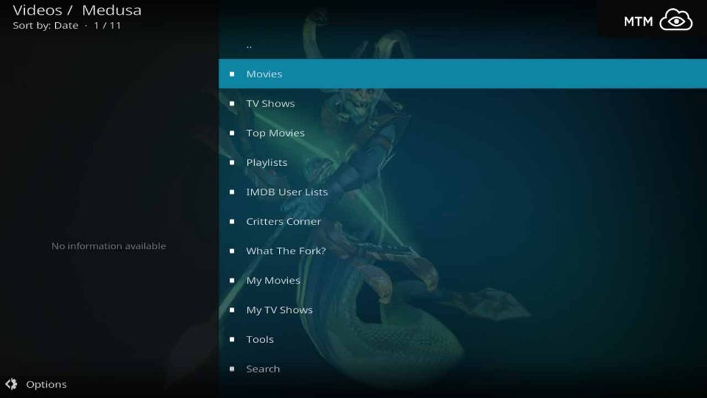 Medusa Kodi Addon Video Categories