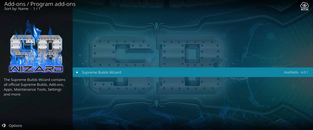 Choose Supreme Builds Wizard within Kodi Supreme Builds Repo Program Add-ons