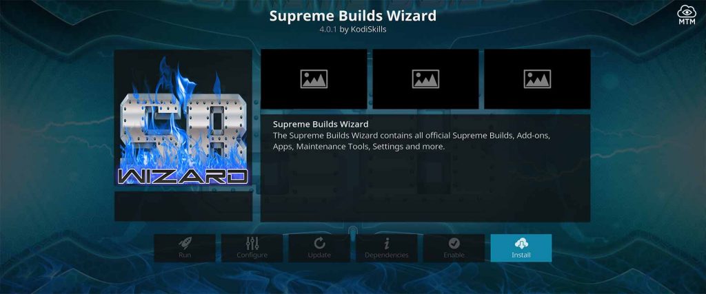 Click Install Button for Kodi Supreme Builds Wizard