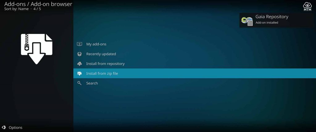 kodi gaia repo installed
