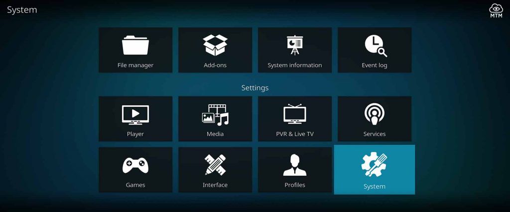 click to enter kodi 18 leia system settings