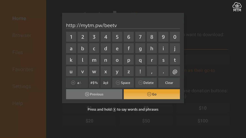 download beetv apk with url in firestick downloader app