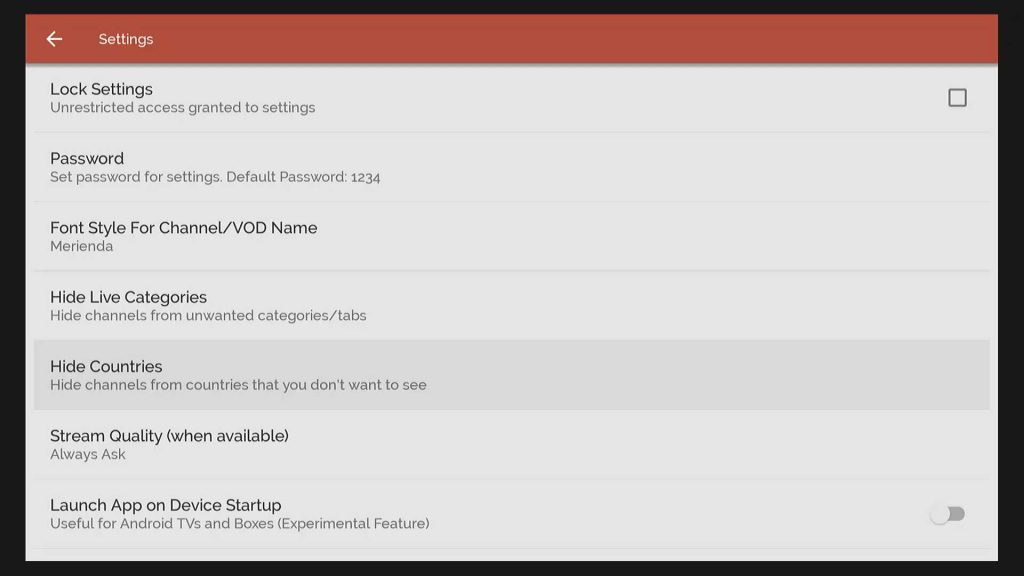live net tv settings hide country channels