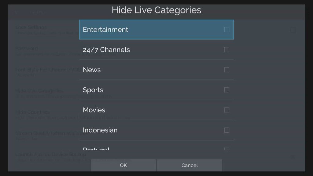 hide live net tv categories