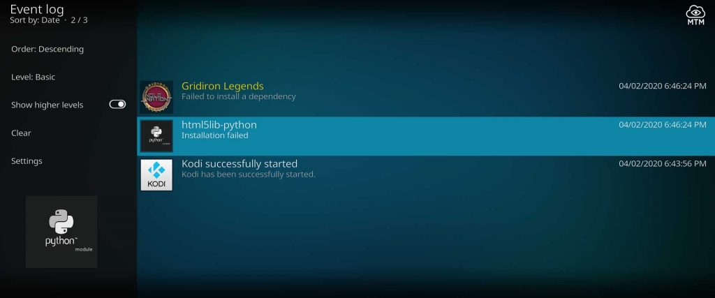 dependency failed to install found in kodi event log file