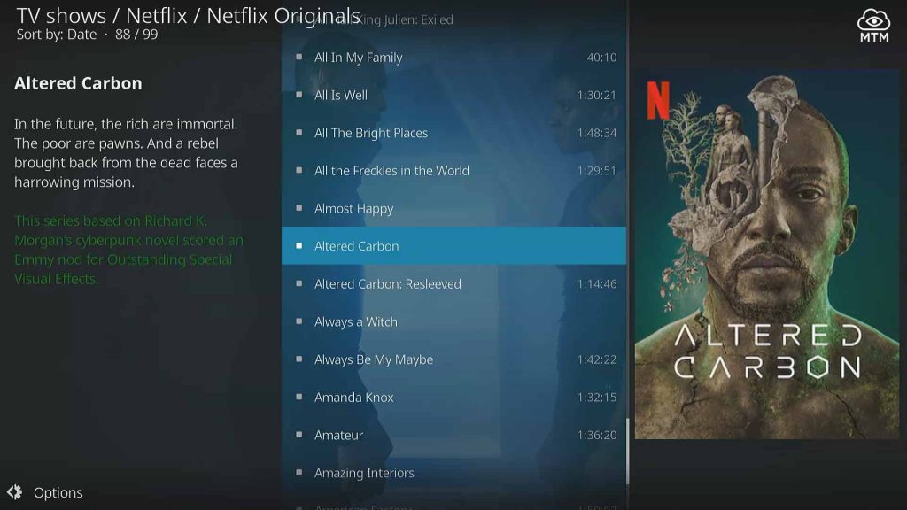 kodi tv addon netflix originals category
