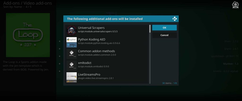 sports dependencies for the loop kodi sports add-on