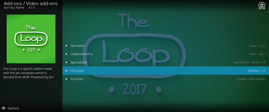 install the loop for kodi streaming sports events and movies