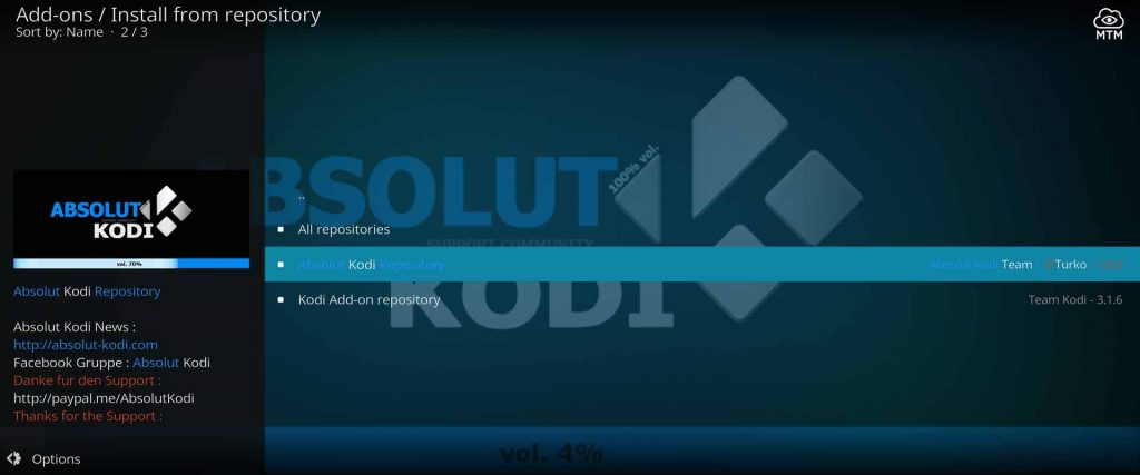 Enter Absolut Kodi Repository for Netflix