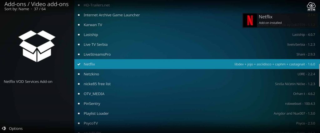 Netflix Kodi Add-on Installed