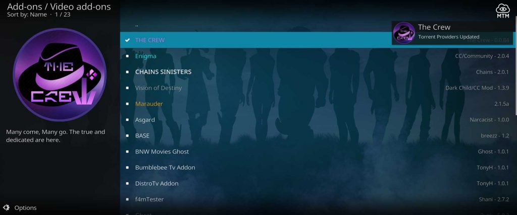 the crew video addon torrent providers update