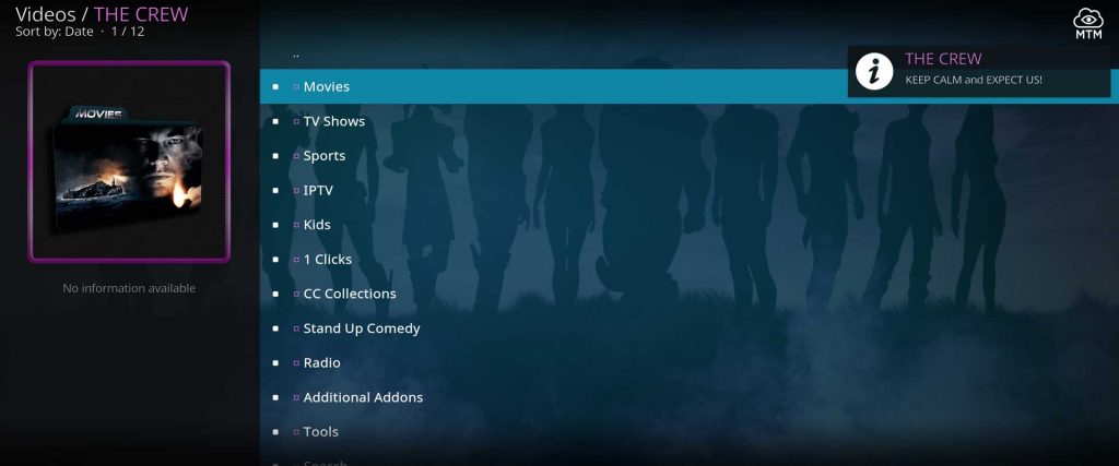 the crew on kodi - video categories