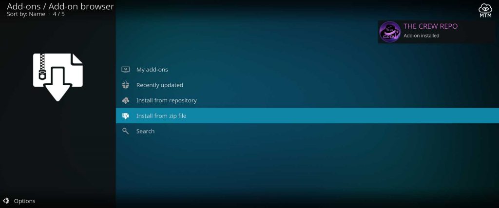 the crew repo add-on installed notification