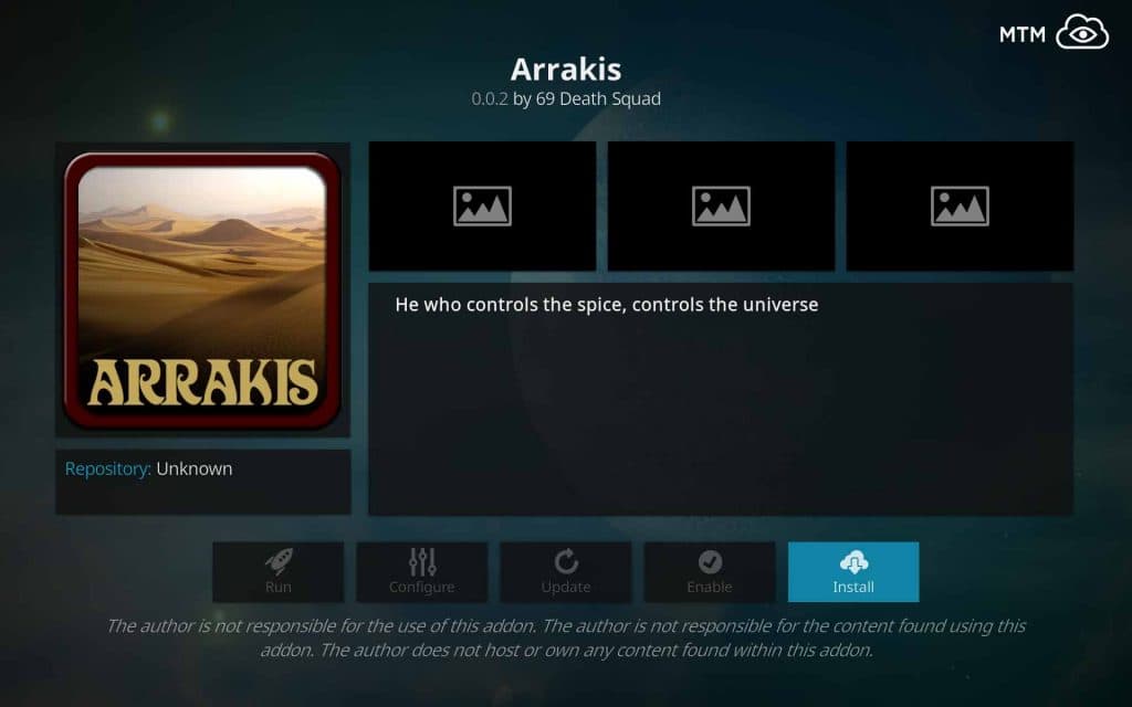 Click Install button for Arrakis Installation
