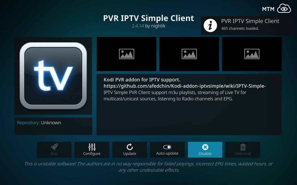 PVR IPTV Simple Client Channels Loaded from M3U Playlist URL when Enabled
